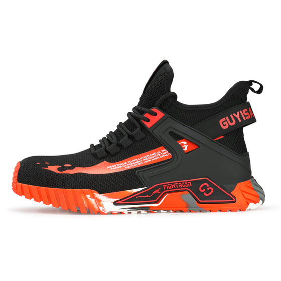 Black & Orange Steel Toe Safety Sneakers with Kevlar Midsole and Rubber Sole