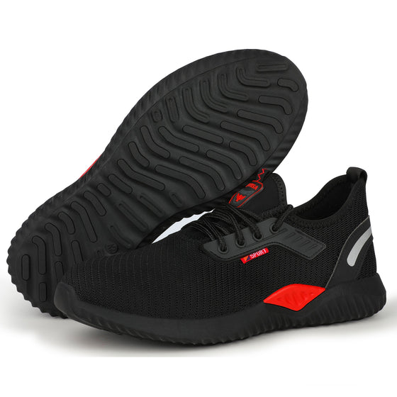 Black Fly Woven Steel Toe Safety Sneakers with Red Accents