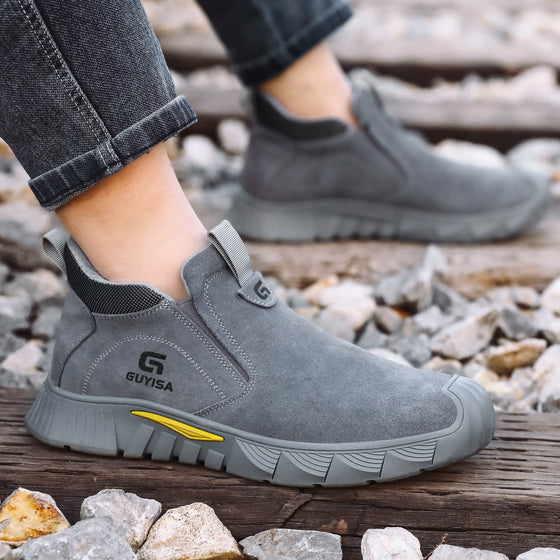 3005 Suede Steel Toe Safety Boots – Slip-On Kevlar Puncture Resistant Work Shoes