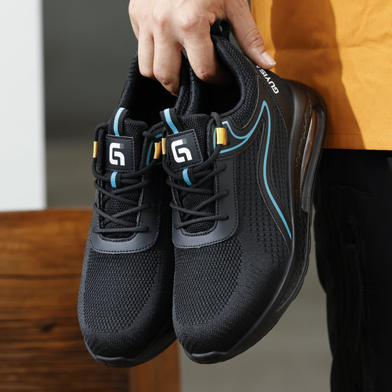 Black Knit Steel Toe Safety Shoes with Kevlar Midsole and Air Cushion Sole