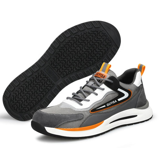 Unisex Steel Toe Safety Shoes with Kevlar Midsole & Rubber Sole – Grey/Orange